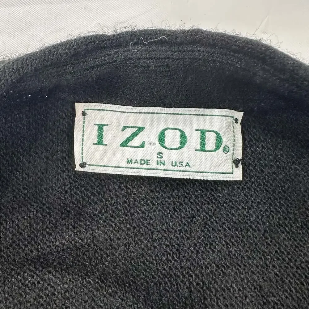 Vintage Izod Sweater Mens Small Black Cardigan V Neck 80s Golf Preppy USA